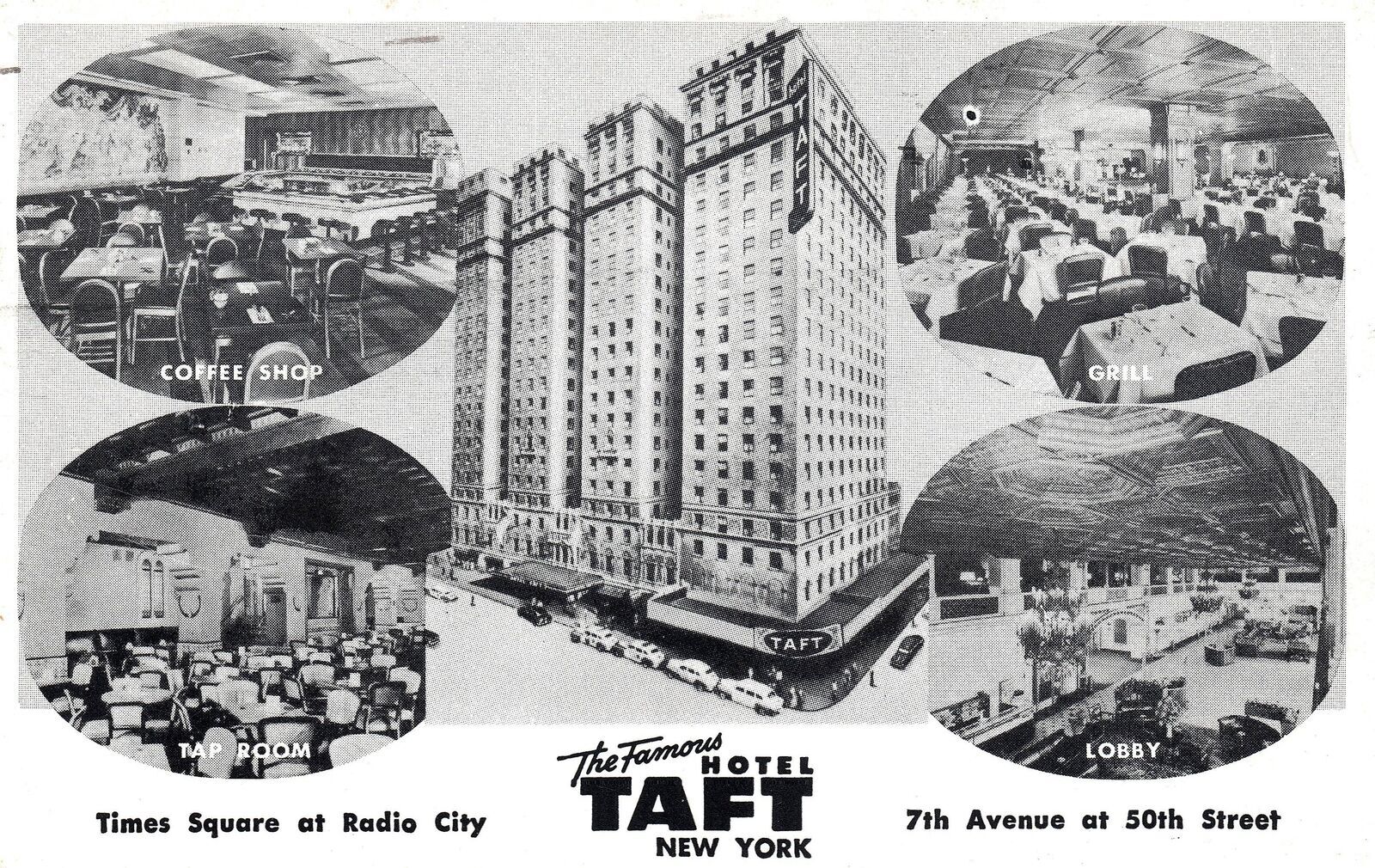 Vintage Postcard the Famous Hotel Taft on Times Square at