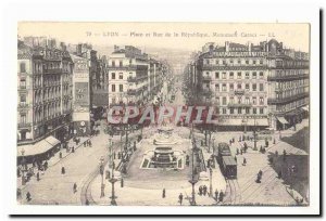 Lyon Old Postcard Place and street of the Republic Monument Carnot