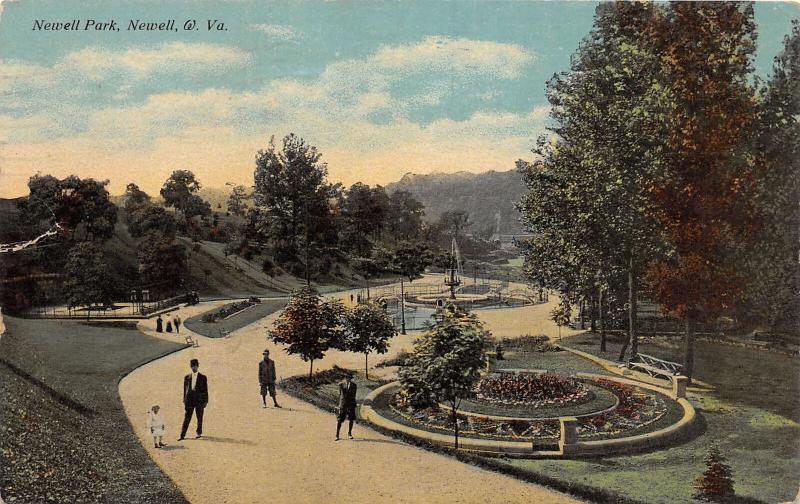 E92/ Newell West Virginia Postcard Newell Park 1911 Fountain 3