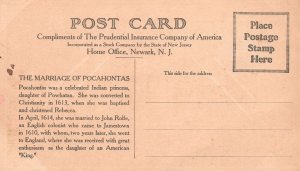 Vintage Postcard 1920's Marriage Of Pocahontas Indian Princess Powhatan Daughter