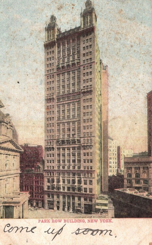 Vintage Postcard 1908 Park Row Building Historical Landmark Skyscraper New York