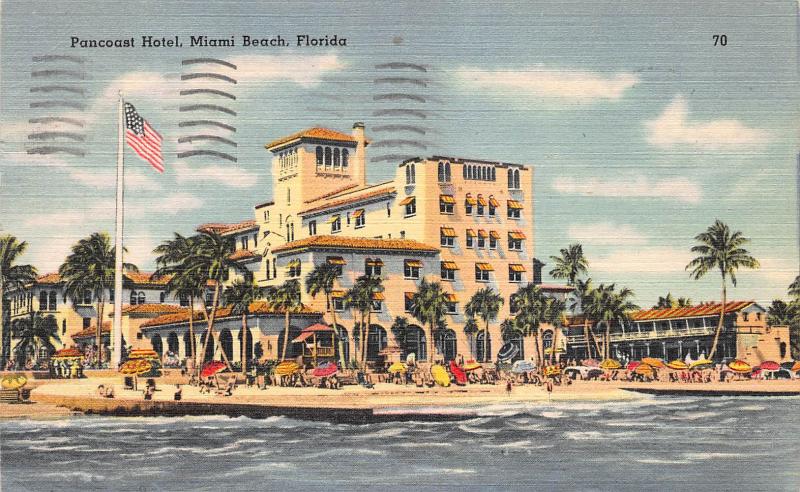 Pancoast Hotel, Miami Beach, Florida, Early Linen Postcard, Used in 1949