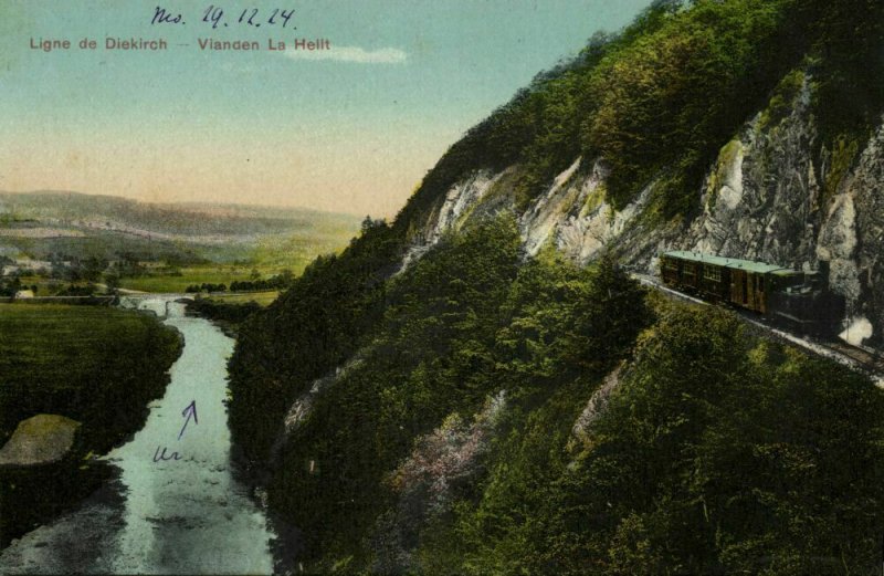 luxemburg, Ligne de Diekirch - Vianden La Hellt, Steam Train (1924) Postcard