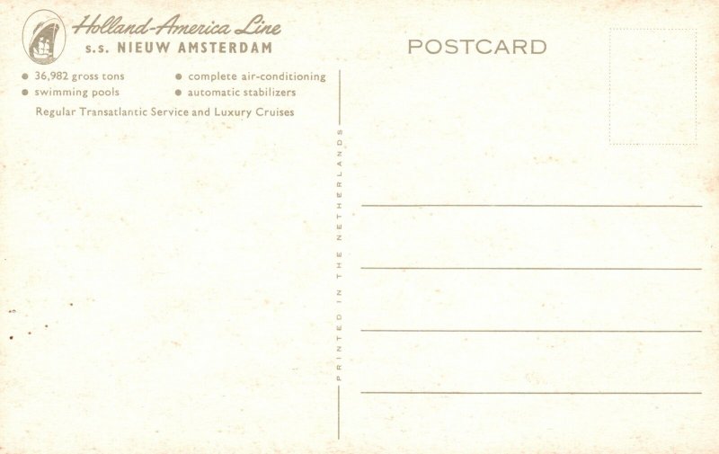 Holland America Line SS Nieuw Amsterdam Regular Transatlantic Service Postcard