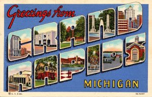 Michigan Greetings From Grand Rapids Large Letter Linen Curteich