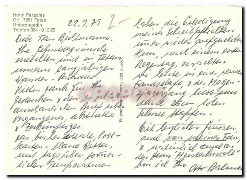 Hotel Paradies Postcard Modern Unterengadin