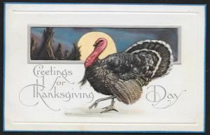 Greeting for Thanksgiving Day Turkey & Harvest Moon Unused c1910s