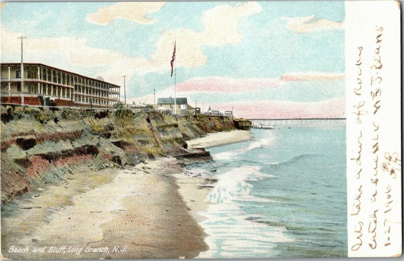 Beach and Bluff Long Branch NJ Undivided Back Waterfront Vintage Postcard B05 