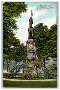 1913 Civil War Monument Park Grand Rapids Michigan MI Antique Vintage Postcard