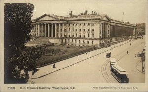 Washington D.C. U.S. Treasury Bldg Trolleys Real Photo Vintage Postcard