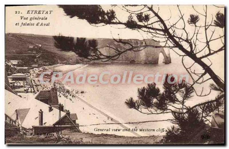 Old Postcard General view Etretat Falaise d'Aval