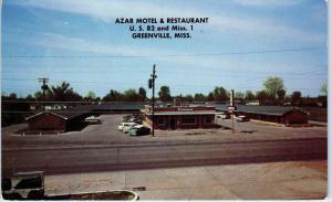 GREENVILLE, MS Mississippi   AZAR MOTEL & RESTAURANT 1959 CARS Roadside Postcard