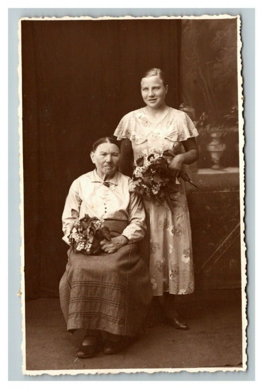 Vintage 1936 RPPC Postcard - Named Grandmother and Her Granddaughter