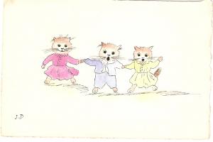 \Three Dressed Kittens dancing\  Delicious French Postcard