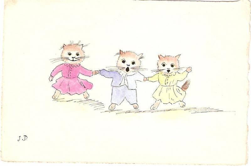 \Three Dressed Kittens dancing\  Delicious French Postcard