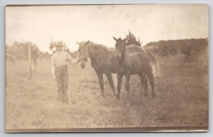 RPPC Man With Horses Real Photo Postcard J37