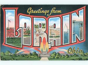 Linen BIG LARGE LETTERS Lorain Ohio OH Q2843