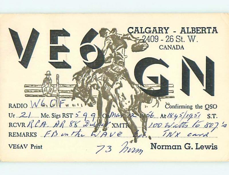 1951 Rodeo Stampede - Qsl Ham Radio Card In Calgary Alberta Ab Canada t1429