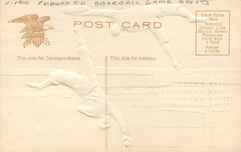 Postcard C-1910 Embossed Baseball game Sports pink tint 23-6179 