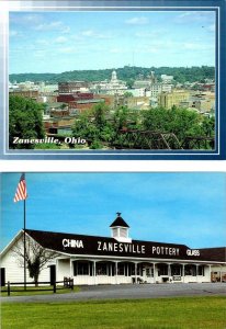 2~4X6 Postcards Zanesville, OH Ohio CITY VIEW & ZANESVILLE POTTERY & CHINA SHOP