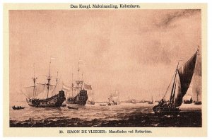 Simon de Vlieger: Maasfloden ved Rotterdam Vintage Ship Postcard