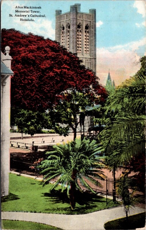 Postcard Alice Mackintosh Memorial Tower, St. Andrew's Cathedral Honolulu Hawaii