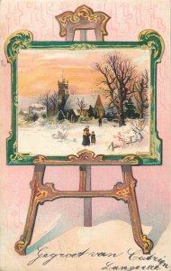 Paintor pad art nouveau landscape fantasy postcard 1907 Netherlands