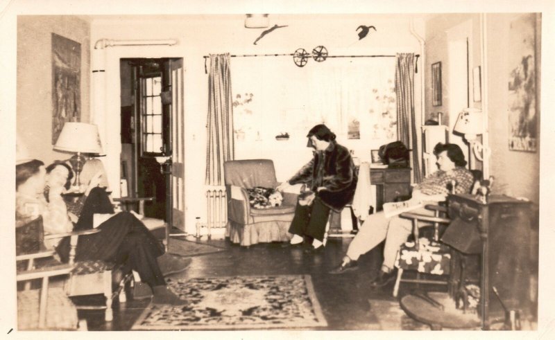 Vintage Postcard 1920's Portrait of A Family Sitting on Sofa in living Room