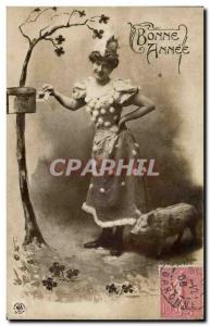 Old Postcard Cochon Pig Woman