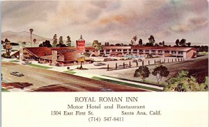 1960s Royal Roman Inn Motor Hotel & Restaurant Santa Ana CA Motel Postcard