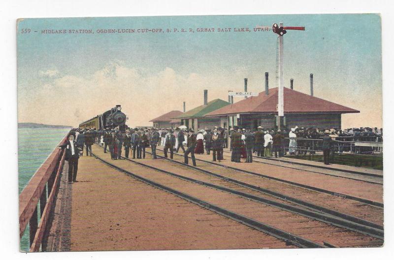 Salt Lake Utah Southern Pacific RR Midlake Train Station Ogden Lucin Postcard