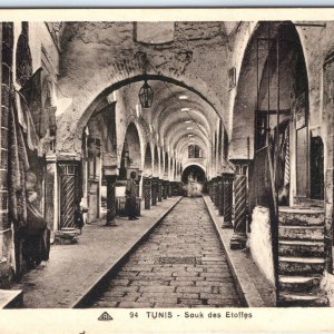 c1910s Tunis, Tunisia, North Africa Souk des Etoffes Arabic Marketplace PC A151