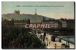 Old Postcard Lyon Pont Lafayette Place des Cordeliers and the Coteau de Fourv...