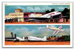 Dual View Municipal Airport Chicago Illinois IL WB Postcard W18