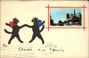 Lourdes France Real Photo Inset 1958 PM Black Cat Border Vintage Postcard