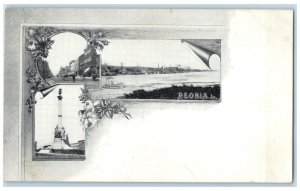 Peoria Illinois IL Postcard Greetings Adams Street Soldier Monument Multiview