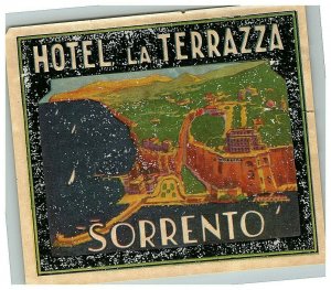 Hotel La Terrazza Sorrento Italy Luggage Label Vtg Sticker Stamp Poster 