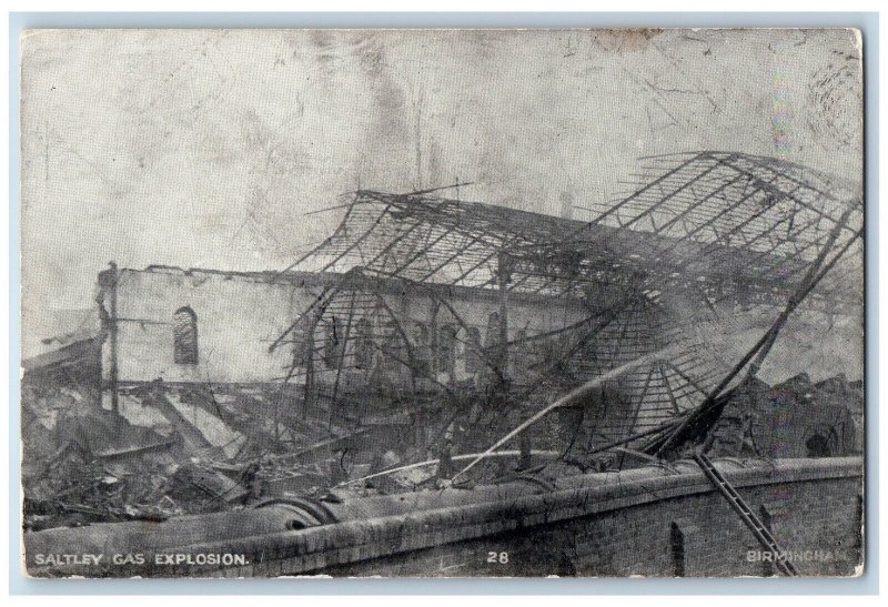 Birmingham England Postcard Saltley Gas Explosion c1910 Temple Courts Antique