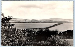 RPPC Tay Bridge & Hills of Fife from Balgay Hill DUNDEE Scotland UK Postcard