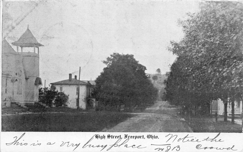 F11/ Freeport Ohio Postcard Harrison County 1907 High St Church Homes