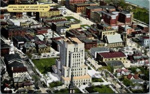 Postcard WI Racine Aerial View of Court House & Churches LINEN 1940s H26