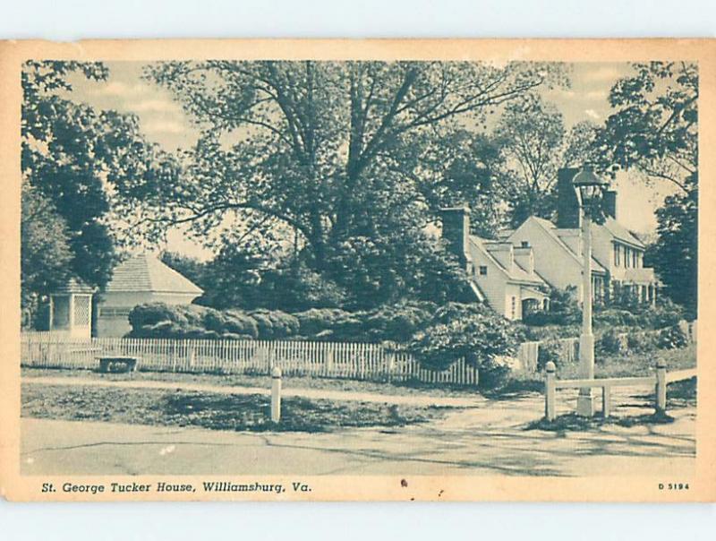 Pre-1952 ST. GEORGE TUCKER HOUSE Williamsburg By Newport News & Hampton VA d2244