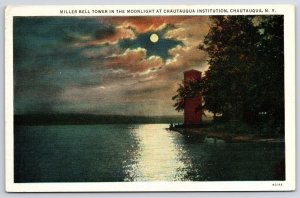 Miller Bell Tower In The Moonlight At Chautauqua Institution New York Postcard