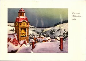 Postcard Die Besten Weinachtsgrube Best Christmas Greetings Chrcuh bells rooftop