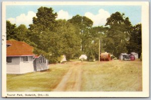 Postcard Goderich Ontario c1947 Tourist Park Tents Old Cars Camper Trailer