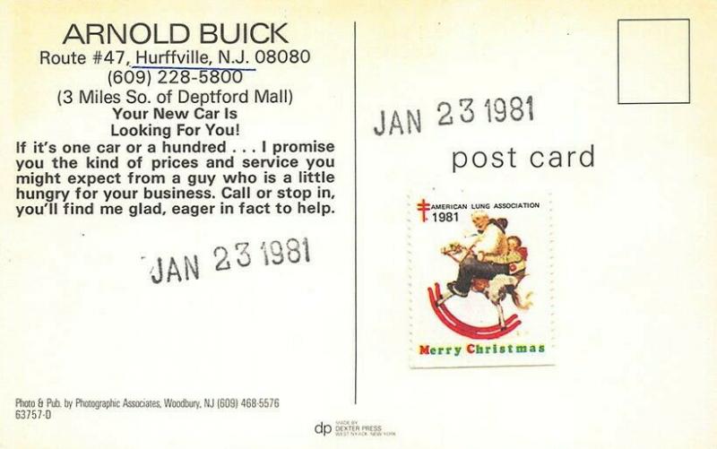 Hurffville NJ Arnold Buick Dealership Postcard