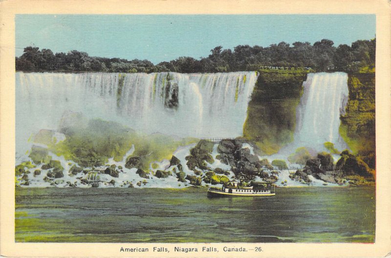 American Falls Niagara Falls Canada 26 White Border Canada Stamp Postcard