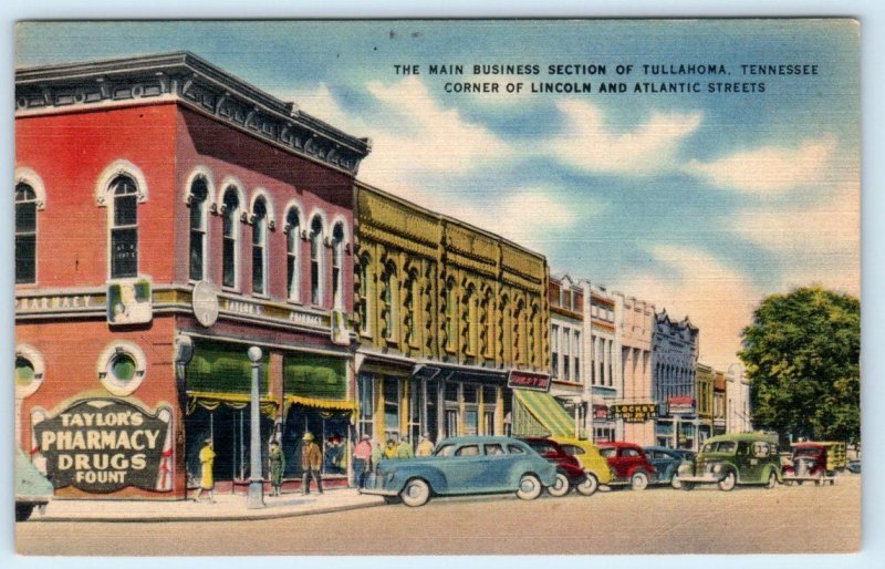 TULLAHOMA, Tennessee TN ~ Street Scene MAIN BUSINESS SECTION c1940s  Postcard 