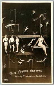 NOVELTY TRAMPOLINE AREIALISTS CIRCUS COLLAGE ANTIQUE real photo POSTCARD RPPC