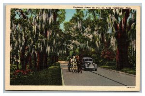 Vintage 1940's Postcard Antique Car Horse & Buggy US 61 Vicksburg Mississippi